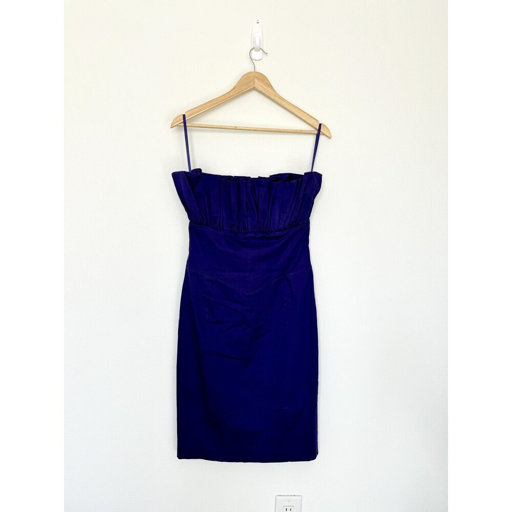 Ted Baker Dress Womens 2 Purple Sheath Pencil Sweetheart Strappy Lined Pleated